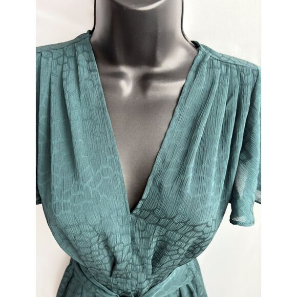 Max Studio Women's Flutter Sleeve Waist Tie Blouse Teal Blue Size XS Classy Date - Picture 3 of 10